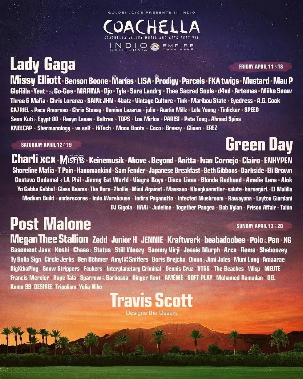 
		Coachella 2025 terá Anitta, Alok e Lady Gaga; veja line-up