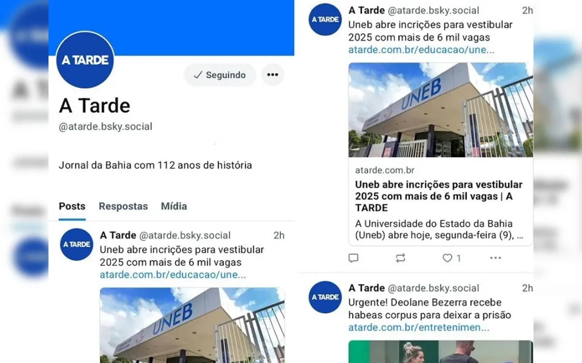 A TARDE lança perfil na rede social Bluesky; veja como seguir