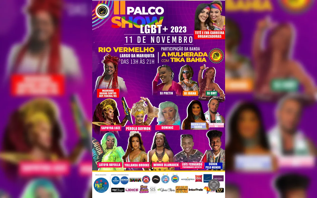 Palco Show LGBT+ acontece sábado, 11, no Rio Vermelho