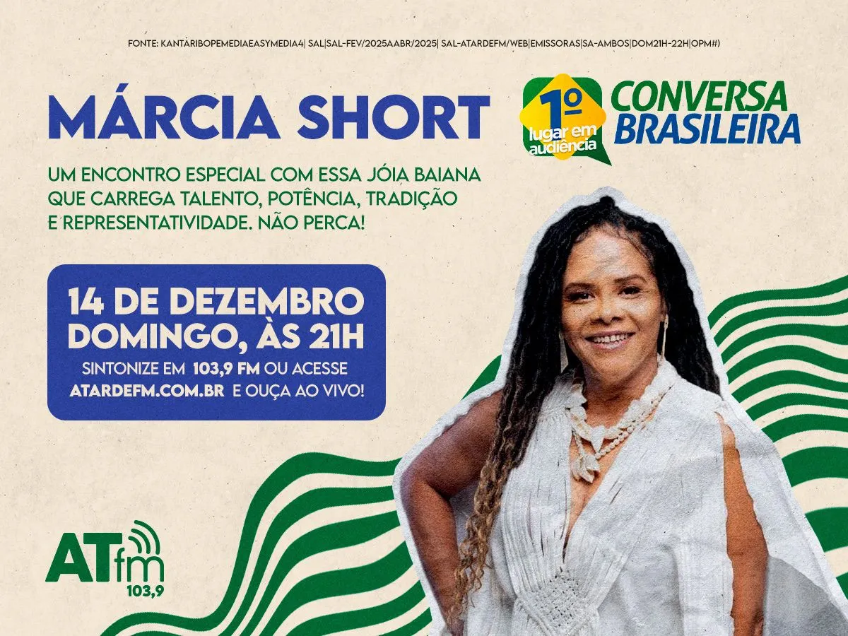 
		Márcia Short é a convidada do Conversa Brasileira deste domingo, 14