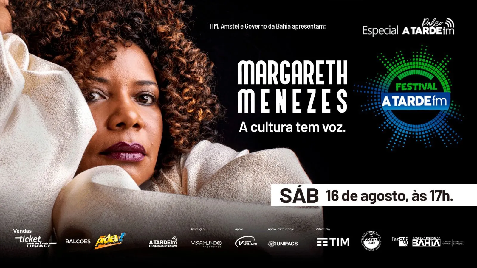 
		Margareth Menezes é a convidada do Palco A TARDE FM