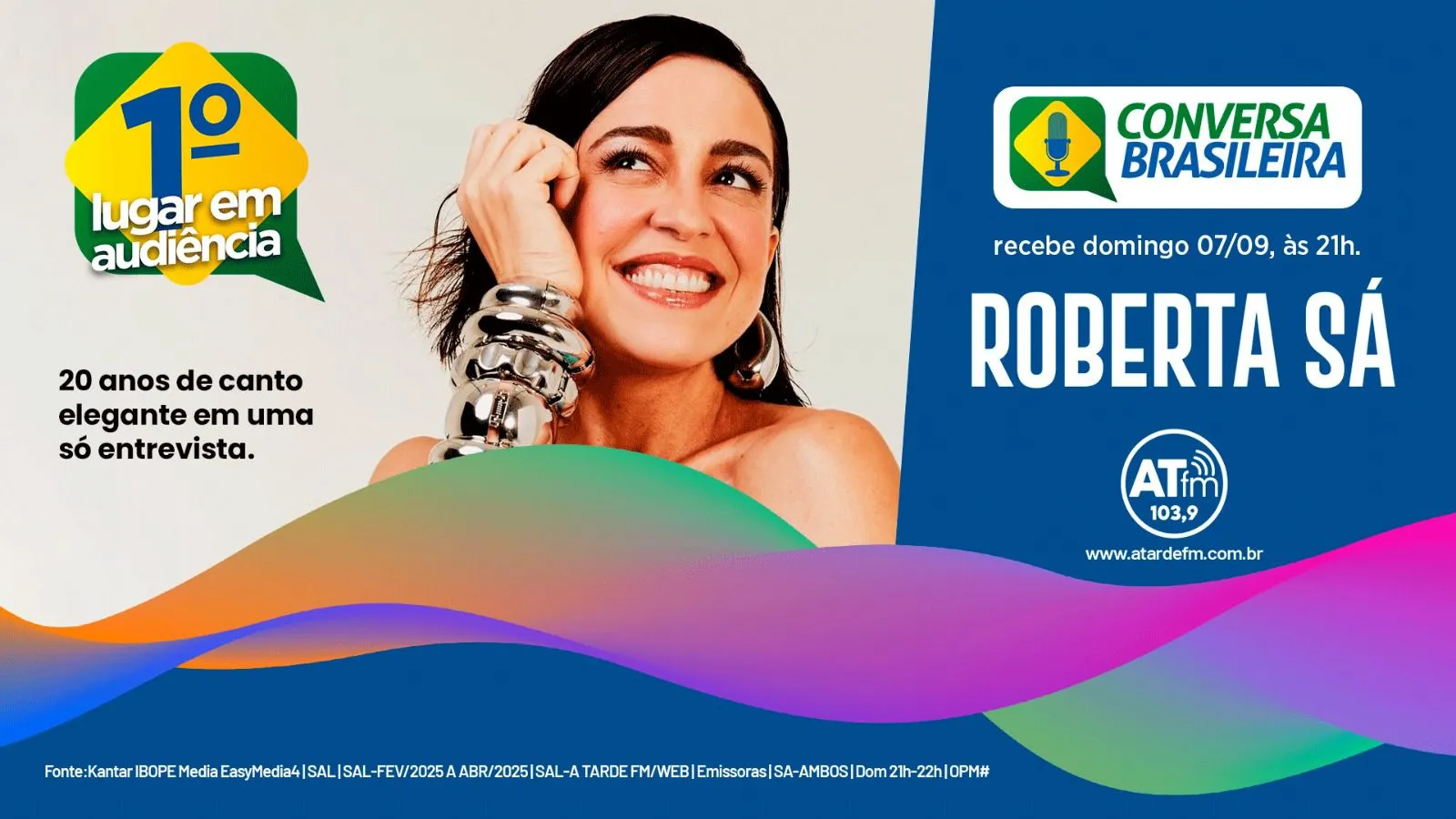 
		Roberta Sá é a convidada do Conversa Brasileira de domingo, 07