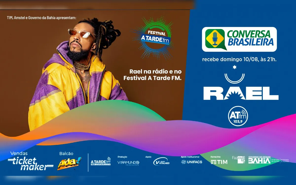 Atração do Festival A TARDE FM, Rael é o convidado do Conversa Brasileira