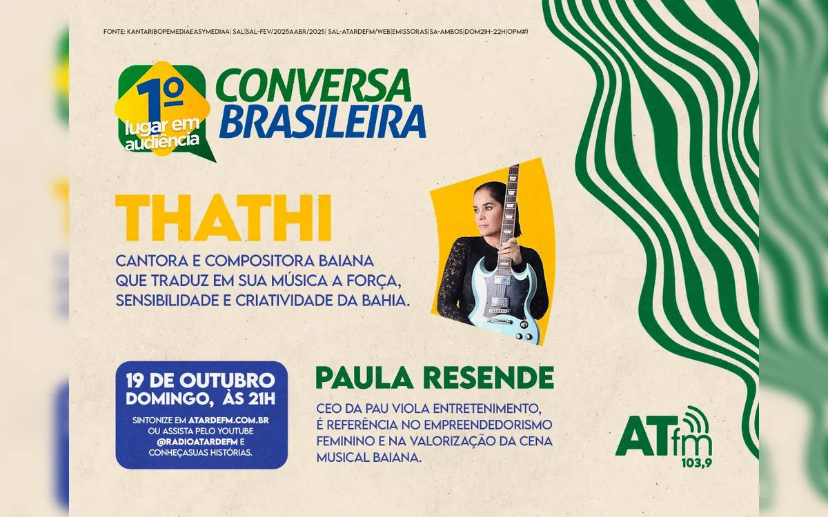 Conversa Brasileira recebe Thathi e Paula Resende neste domingo, 19