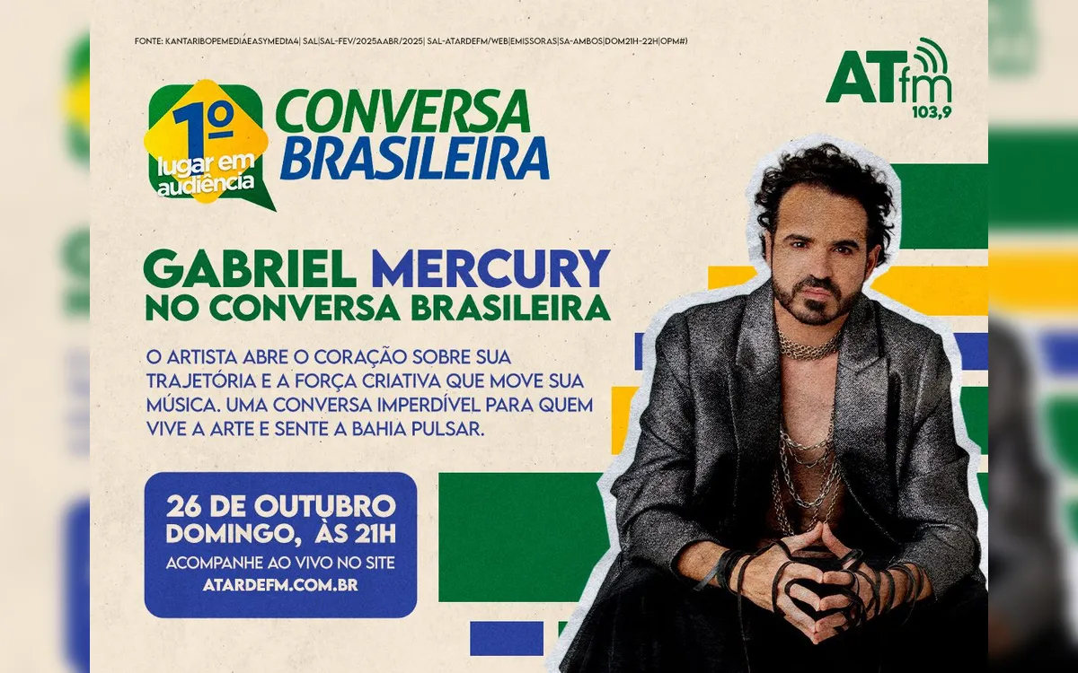 Gabriel Mercury é o convidado do Conversa Brasileira deste domingo, 26