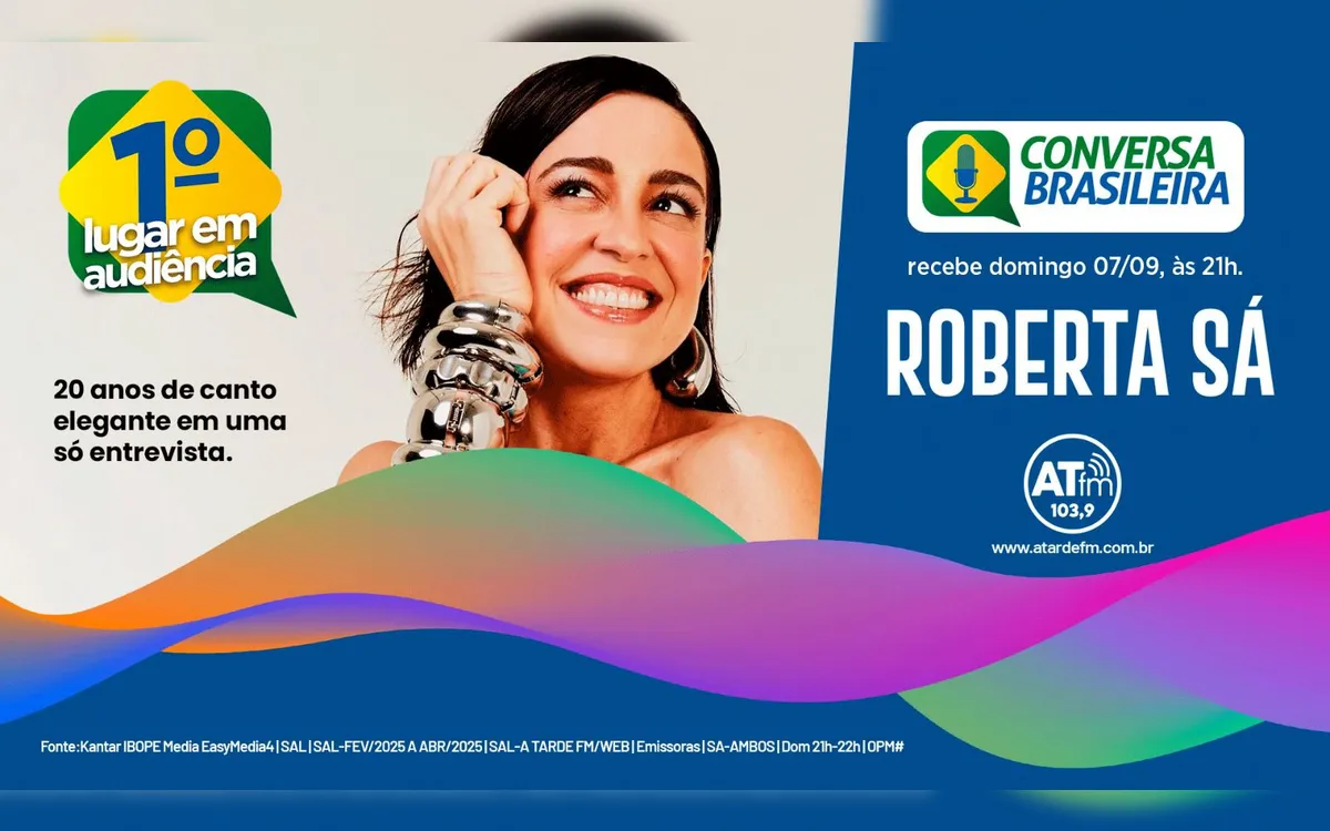 Roberta Sá é a convidada do Conversa Brasileira de domingo, 07